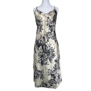 See You Monday Cream and Black Floral Satin Slip w/ Side Slits